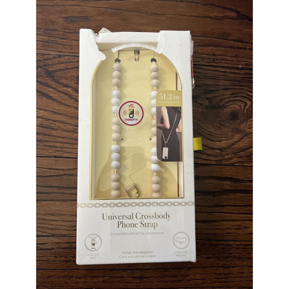 New Artikl Universal Crossbody Phone Strap Beaded New Wooden Click Clip Ivory